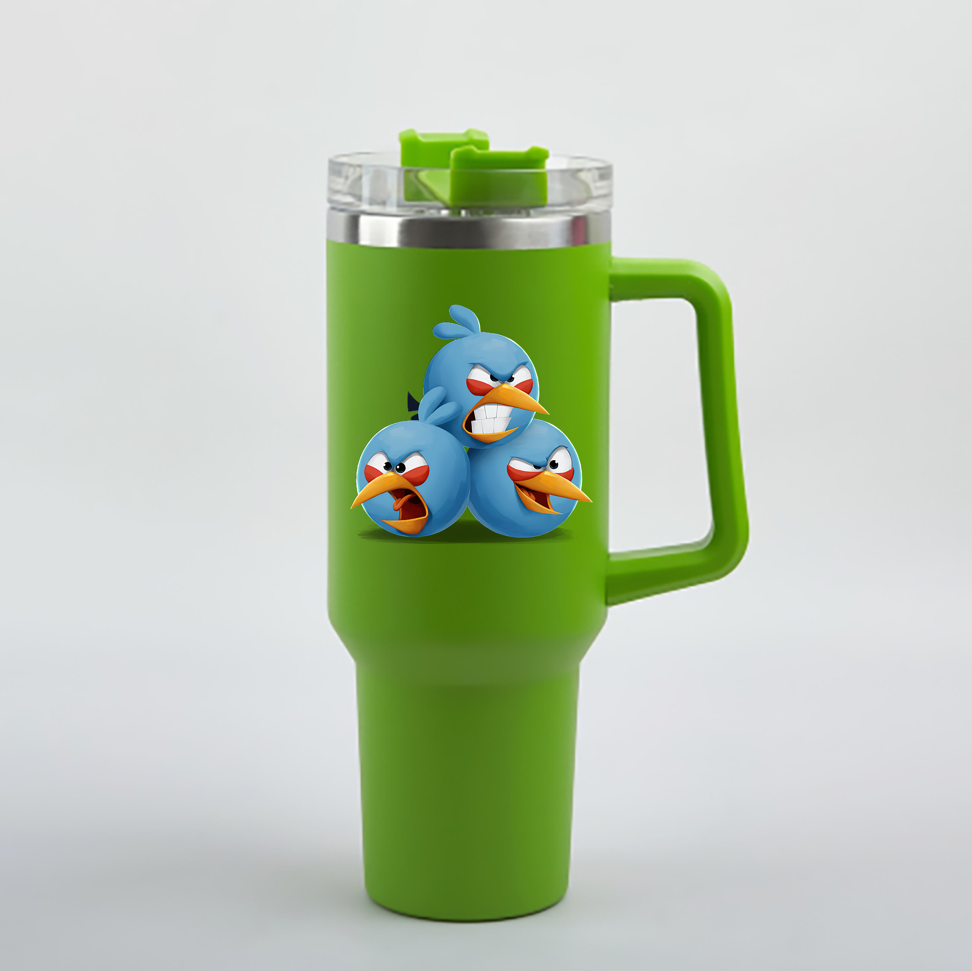 （画像用） Angry Birds アングリーバード 1200mL車用タンブラー - クリスタルステッカー（プラスチックストロー付き）